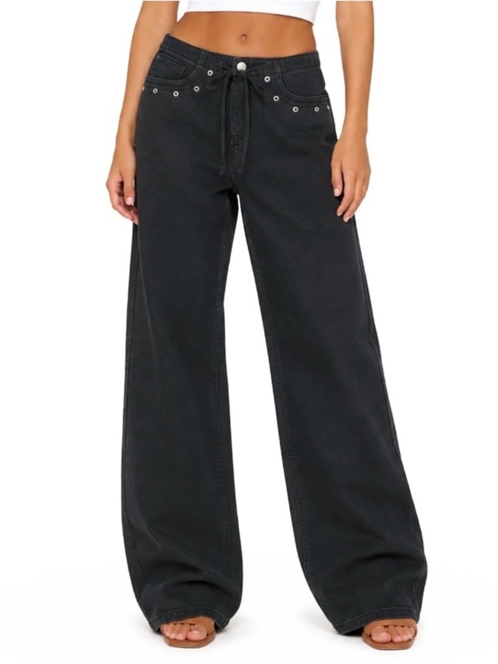 No Boundaries Black Wide-Leg Eyelet Jeans